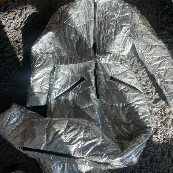 - -❄️ Women  SILVER Winter Onesies Ski Suit Fur Collar Ski Jumpsuit Snowsuit NEW - Picture 8 of 17